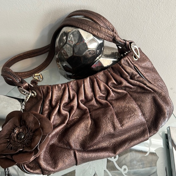 Brighton, metallic, brown, detachable, flower, coin, case tote - Picture 2 of 7